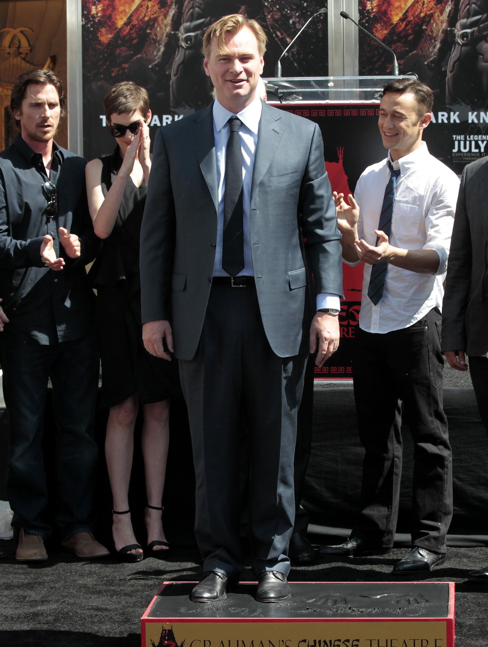 Anne Hathaway Christopher Nolan immortalized with hand and footprint ceremony on July 7, 2012