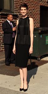 Anne Hathaway at Late Show with David Letterman in New York on July 11, 2012