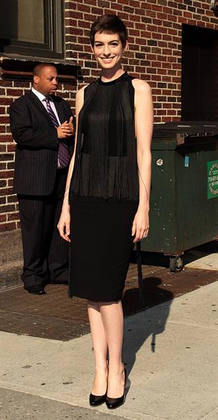 Anne Hathaway at Late Show with David Letterman in New York on July 11, 2012
