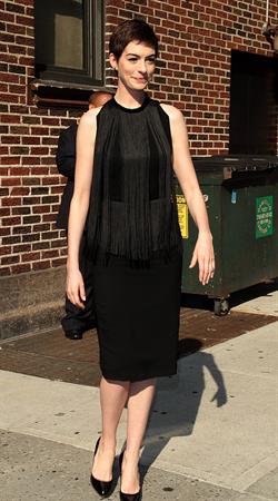 Anne Hathaway at Late Show with David Letterman in New York on July 11, 2012