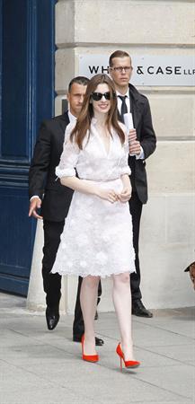 Anne Hathaway Givenchy private show for Anne Hathaway then visiting Chopard Jewelry in Paris on July 6, 2011