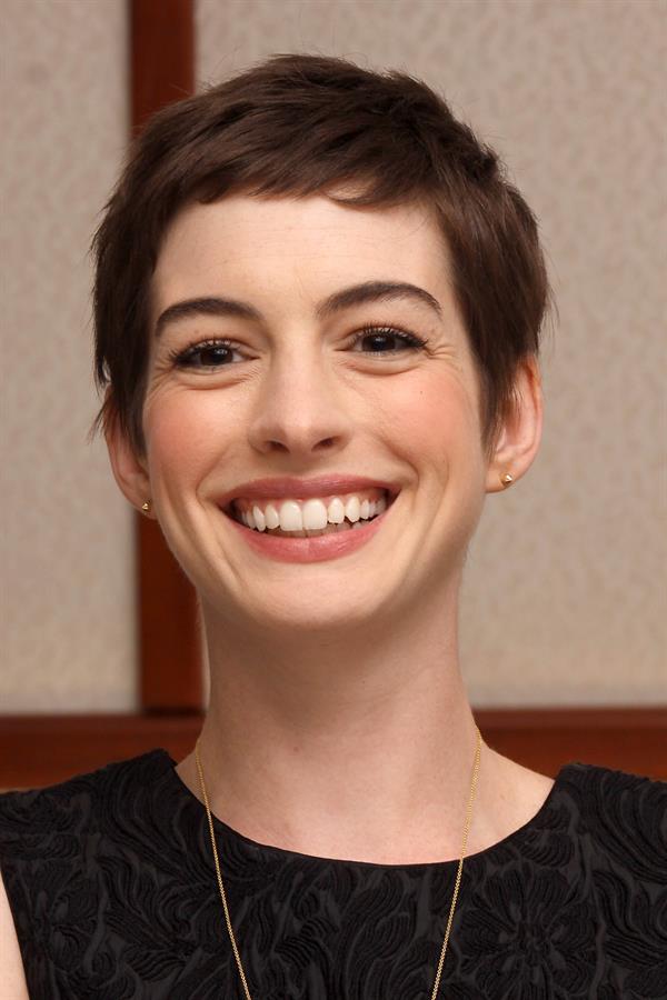 Anne Hathaway the Dark Knight Rises press conference portraits in Beverly Hills on July 8, 2012