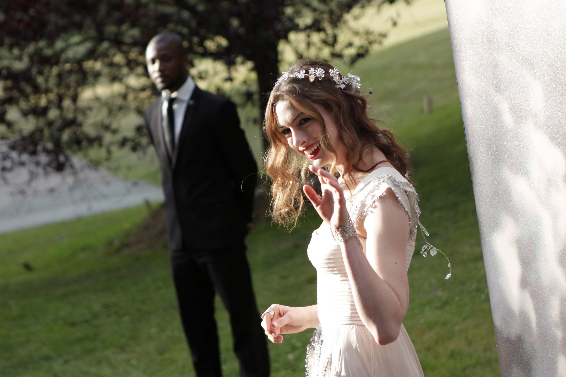 Anne Hathaway White Fairy Tale Love Ball in Paris on July 5, 2011