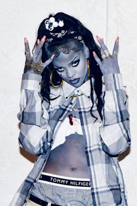 Rihanna as a zombie gangster for Halloween