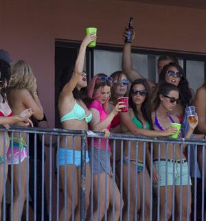 Selena Gomez, Vanessa Hudgens and Ashley Benson on the set of Spring Breakers on March 21, 2012