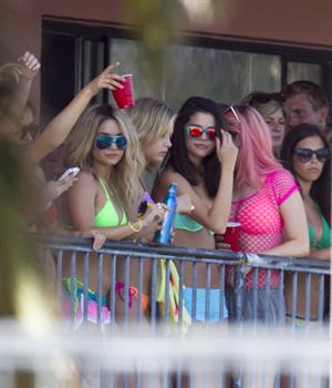 Selena Gomez, Vanessa Hudgens and Ashley Benson on the set of Spring Breakers on March 21, 2012