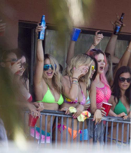 Selena Gomez, Vanessa Hudgens and Ashley Benson on the set of Spring Breakers on March 21, 2012