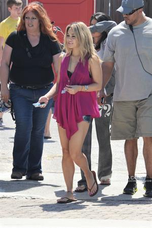 Selena Gomez, Vanessa Hudgens and Ashley Benson on the set of Spring Breakers on March 21, 2012
