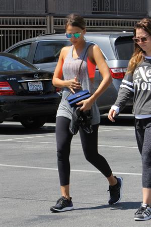 Jessica Alba in leggings outside a Soul Cycle class in Los Angeles, July 2015