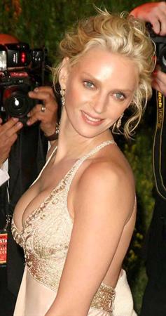 Uma Thurman in a white dress