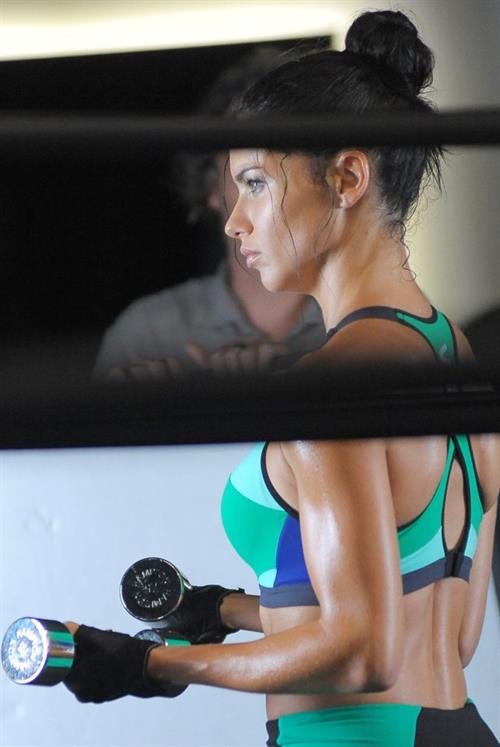 Adriana Lima working out in New York for a Victoria's Secret campaign