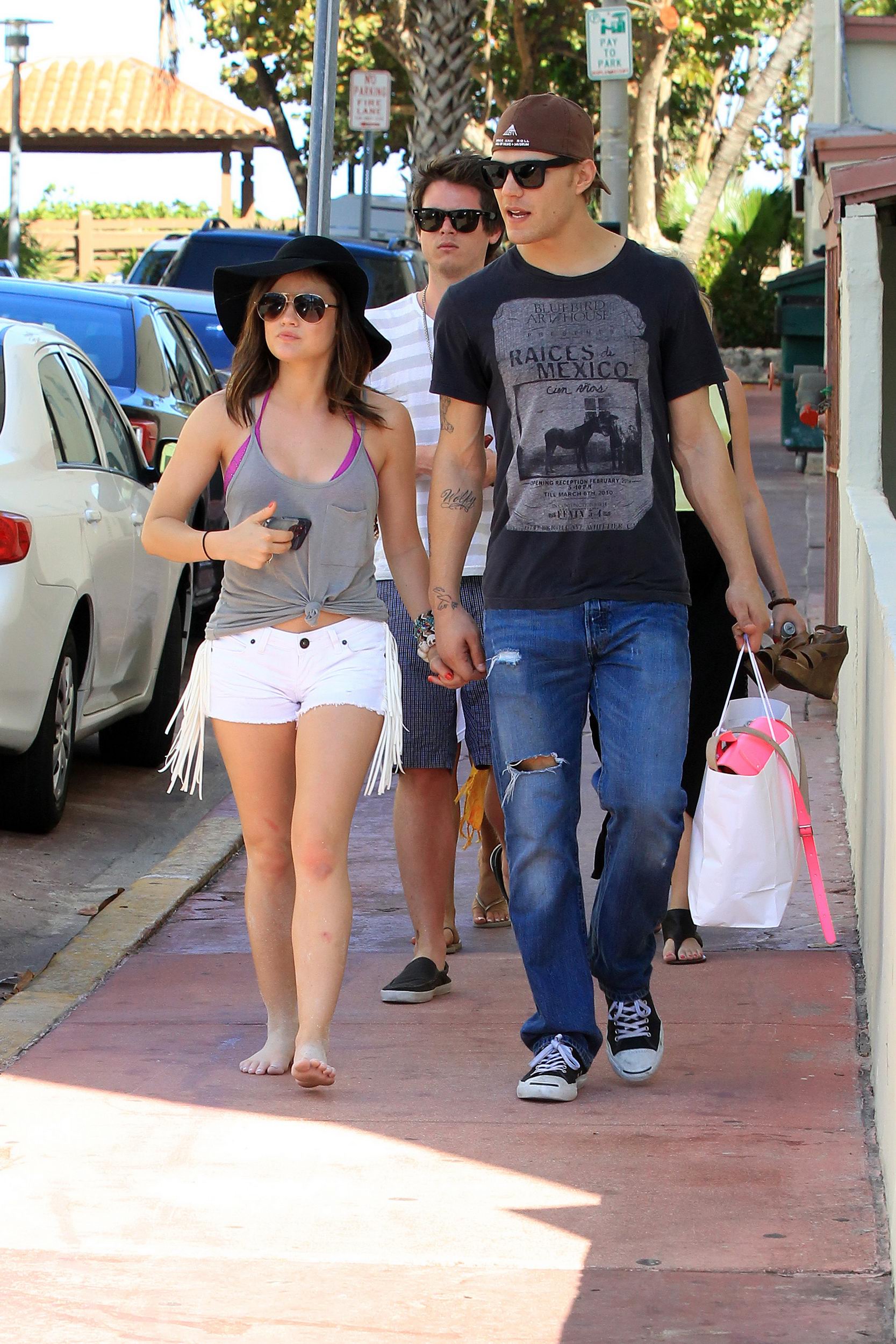 Lucy Hale and Ashley Benson photoshoot at the Bondo Bikini Shack on Miami Beach on March 24, 2012