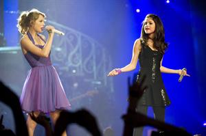 Taylor Swift and Selena Gomez performing at Madison Square Garden in New York, November 11, 2011 