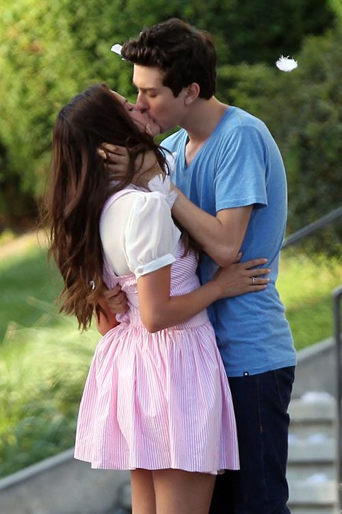 Selena Gomez - Shares an on screen kiss with her co star while filming in Sherman Oaks August 10, 2012