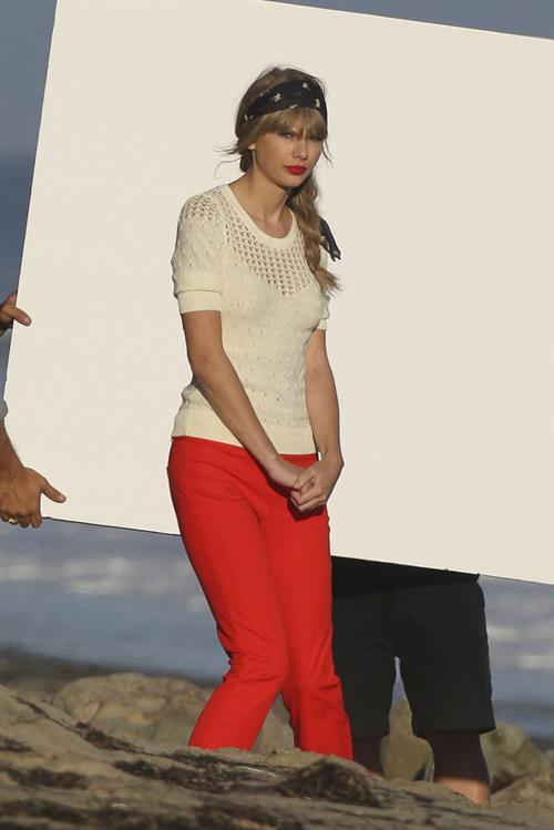 Taylor Swift on the set of a photoshoot in Malibu July 24, 2012