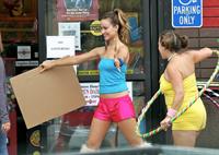 Olivia Wilde in shorts on the set of film free hugs in California July 29, 2011 