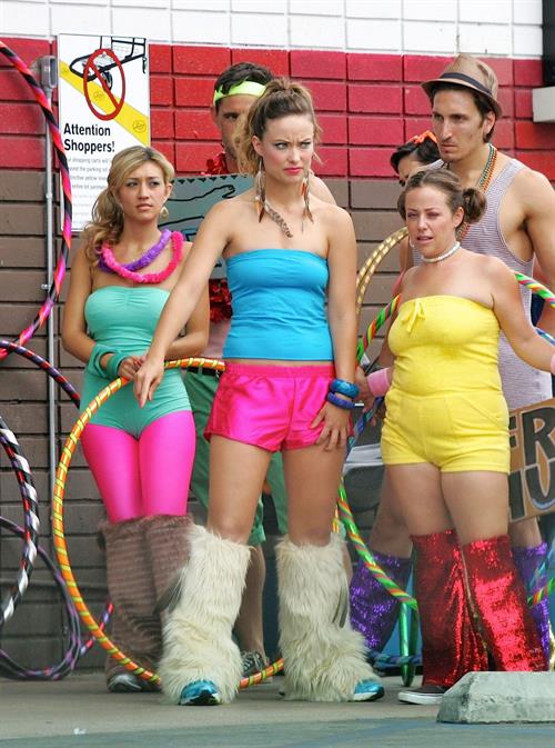 Olivia Wilde in shorts on the set of film free hugs in California July 29, 2011 
