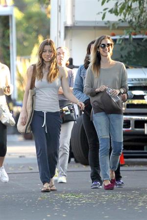 Jessica Biel – “Shiva and May” set candids, LA 10/17/13 