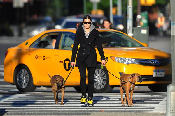 Jessica Biel Takes her two dogs for a long walk in SoHo (May 4, 2013) 