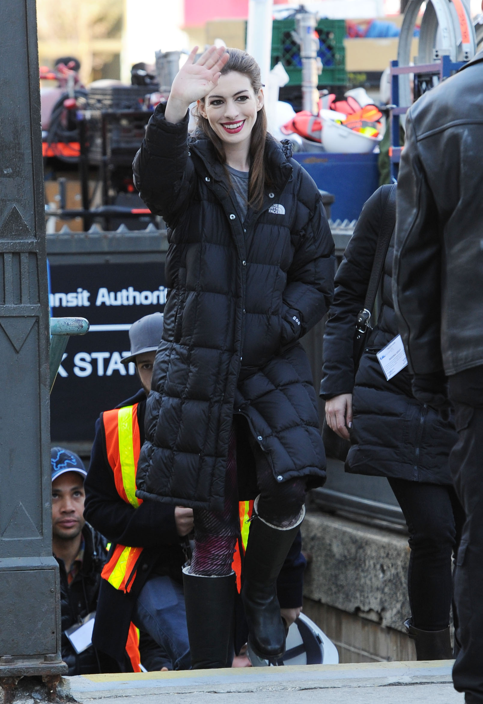 Anne Hathaway on the Dark Knight Rises set in New York City 4-11-2011 