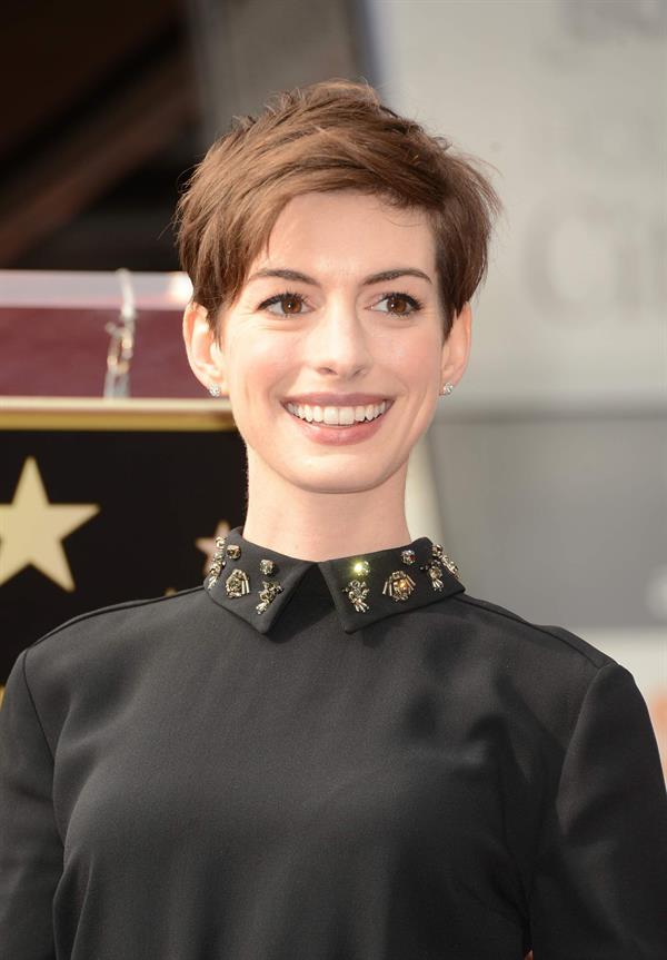 Anne Hathaway attends the Hugh Jackman Hollywood Walk Of Fame Ceremony in Hollywood December 13-2012 