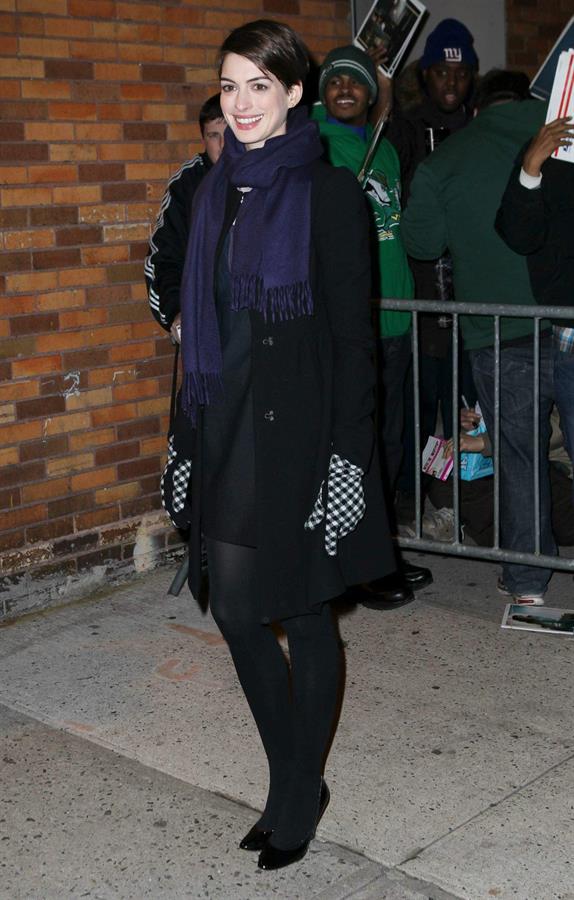 Anne Hathaway outside of The Daily Show with Jon Stewart in NYC. January 7-2013 