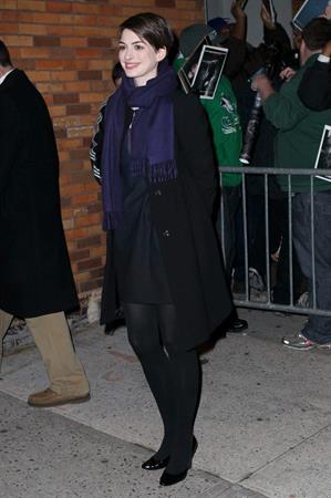 Anne Hathaway outside of The Daily Show with Jon Stewart in NYC. January 7-2013 