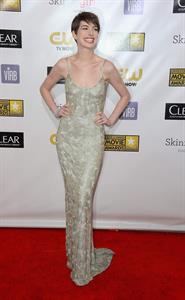 Anne Hathaway attends the Critics' Choice Movie Awards 2013 with Skinnygirl Cocktails at Barkar Hangar