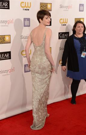 Anne Hathaway attends the Critics' Choice Movie Awards 2013 with Skinnygirl Cocktails at Barkar Hangar