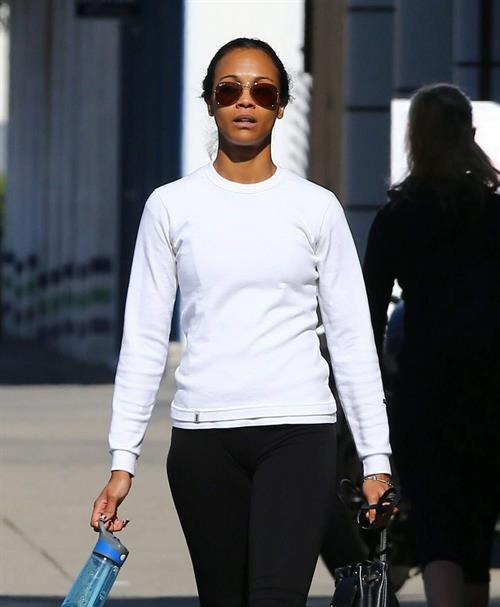 Zoe Saldana arriving at a gym in West Hollywod January 15-2013 