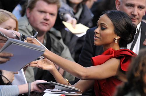 Zoe Saldana poses on the red carpet during the German premiere of the movie Star Trek April 16   