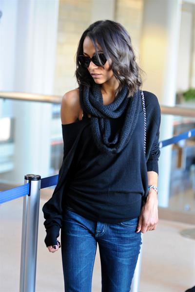 Zoe Saldana at LA Airport - February 20, 2010  