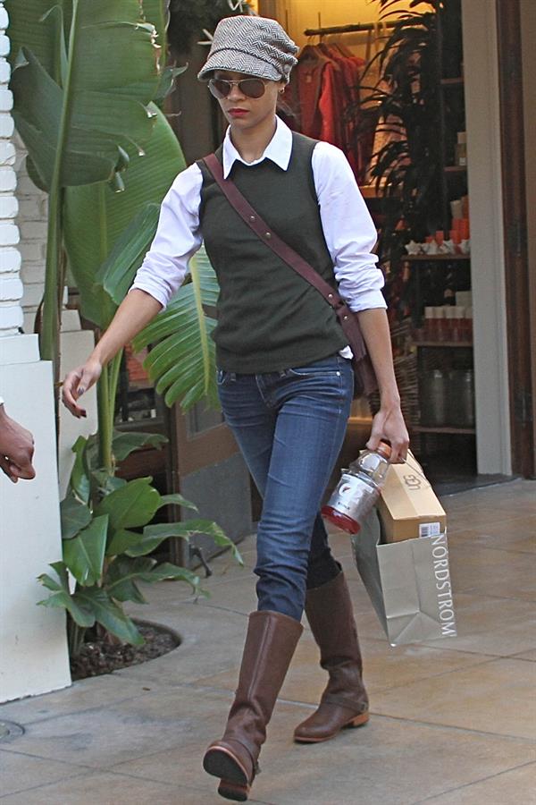 Zoe Saldana shopping at Nordstrom at The Grove in Los Angeles, CA, USA on December 24, 2011 