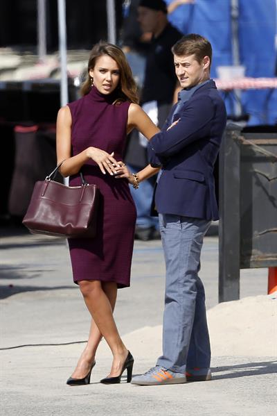 Jessica Alba “How to Make Love Like an Englishman” set candids in Los Angeles, November 4, 2013 