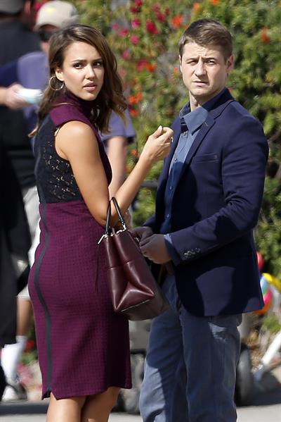 Jessica Alba “How to Make Love Like an Englishman” set candids in Los Angeles, November 4, 2013 