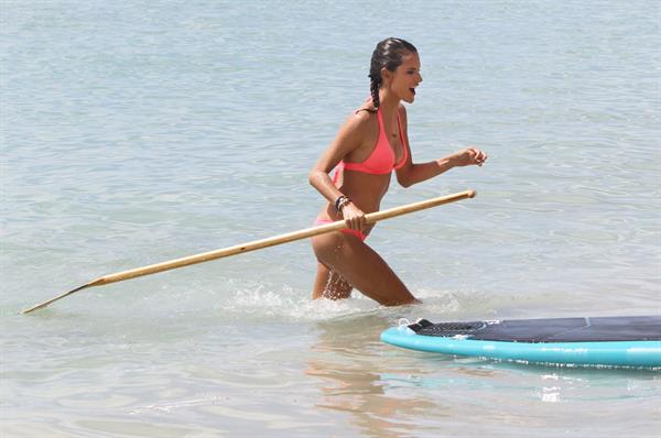 Alessandra Ambrosio paddleboarding in bikinis in Honolulu on October 12, 2011
