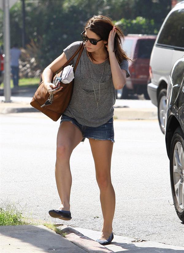 Ashley Greene wearing short shorts outside her home in Los Angeles on October 17, 2011 