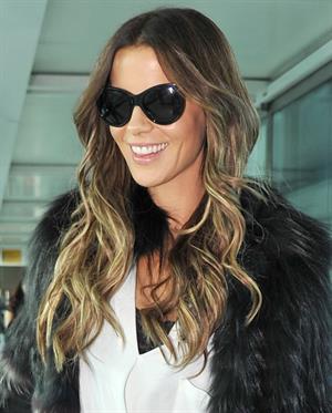 Kate Beckinsale - in Skintight Leather Trousers at Heathrow  