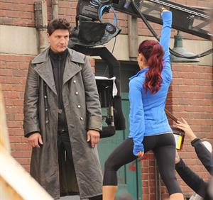 Ariana Grande In Tights On Set of 'Swindle' in Vancouver (10/11/12) 
