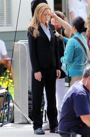 Anna Torv on the set of Fringe in Vancouver Canada on August 2, 2011
