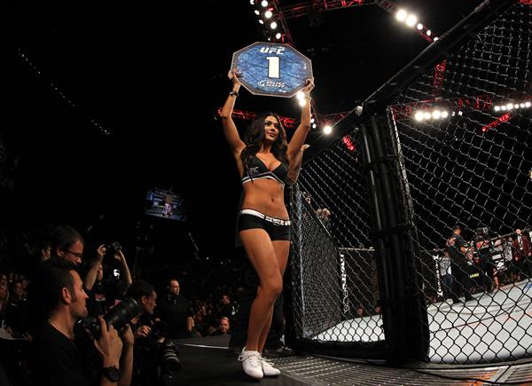 Arianny Celeste carrying the Round 1 sign at UFC 141 Lesnar vs Overeem in Las Vegas Vevada Dec 31, 2011 