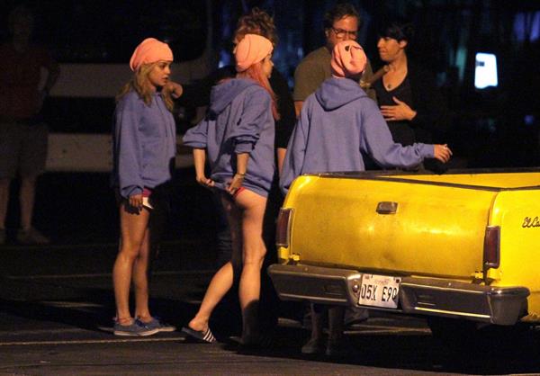 Ashley Benson and Vanessa Hudgens film Spring Breakers Florida on March 15, 2012