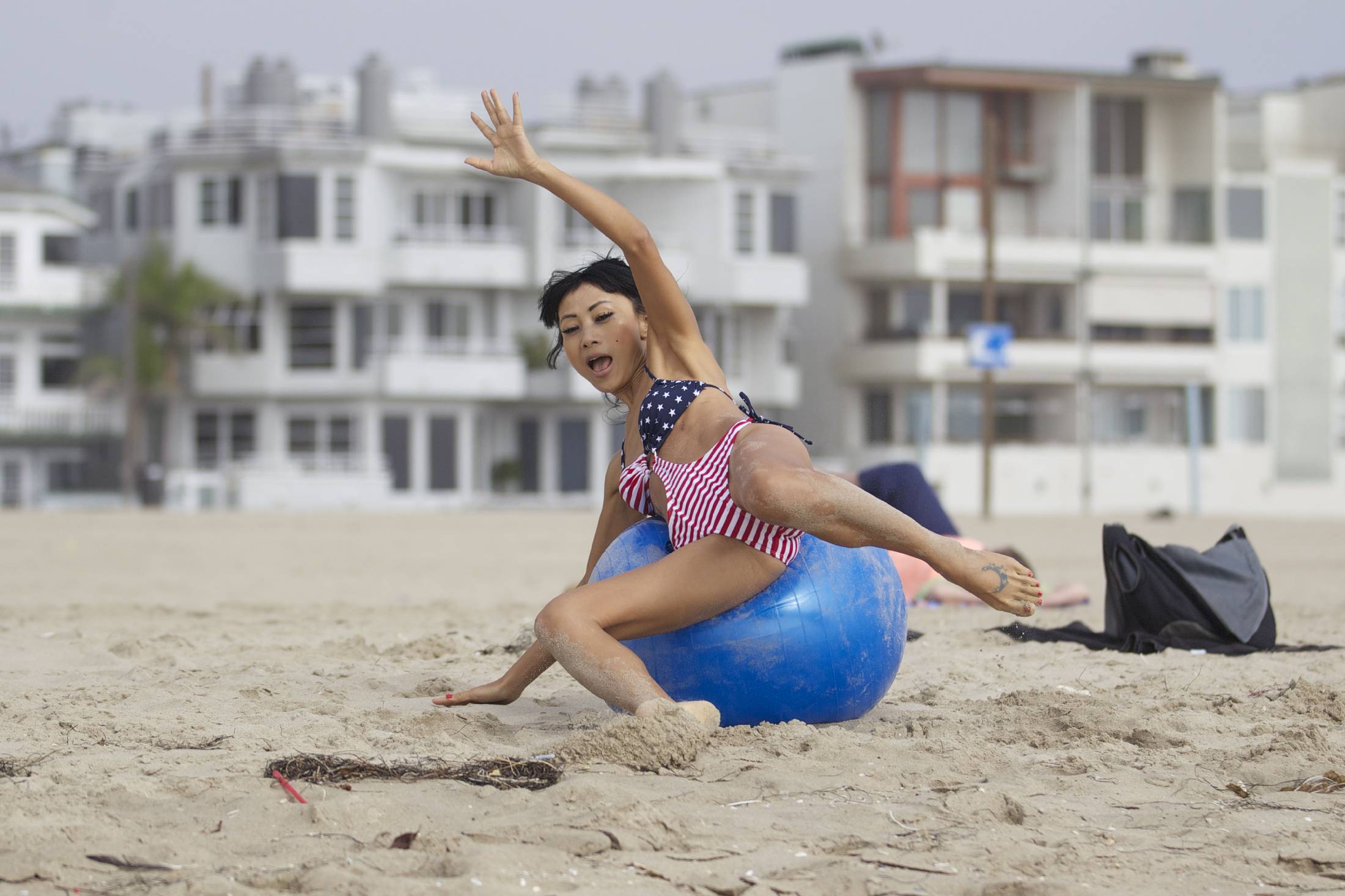 Bai Ling American-flag Bikini On Beach Los Angeles (10/04/12) 