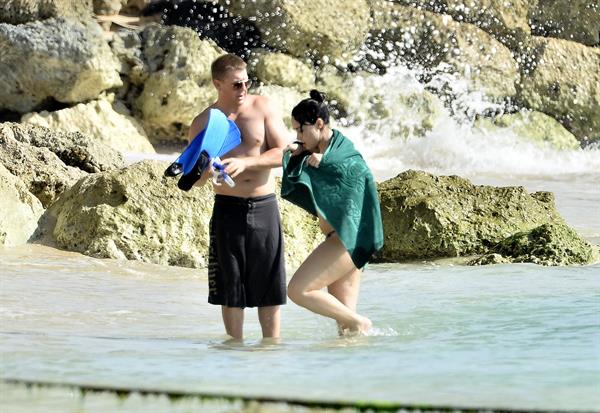 Demi Lovato and her bodyguard are spotted on the beach in Barbados April, 16 2013 