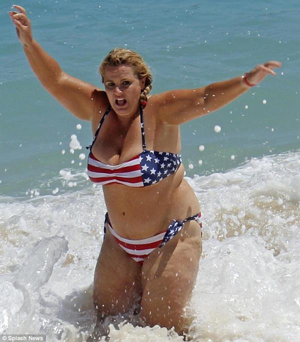 Fat girl in an American Flag Bikini