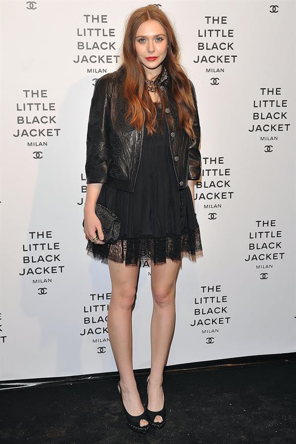 Elizabeth Olsen Chanel The Little Black Jacket - Karl Lagerfeld Photo Ehibition Dinner Party Milan, April 4, 2013 