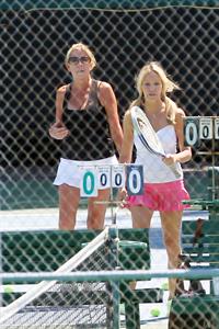 Heather Locklear - Playing with a pink dress Tennis in Malibu (Aug 1, 2012)