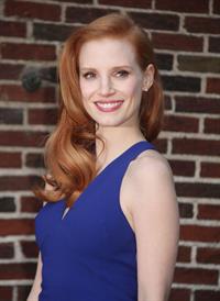 Jessica Chastain (upsizes) at the Late Show with David Letterman in New York 1/7/13 