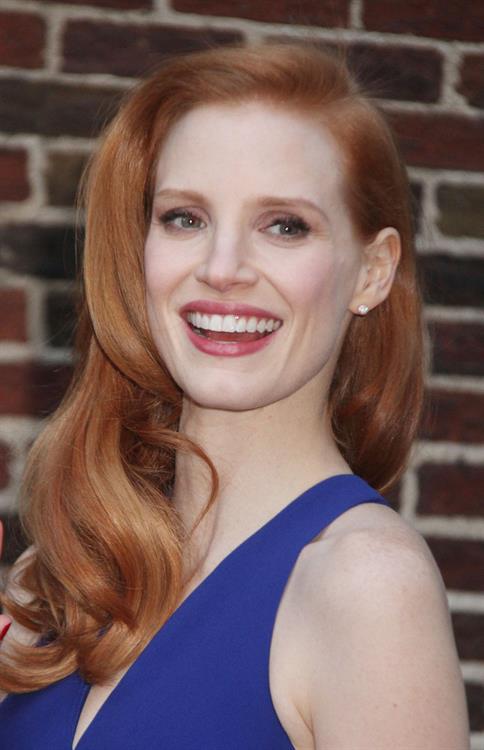 Jessica Chastain (upsizes) at the Late Show with David Letterman in New York 1/7/13 