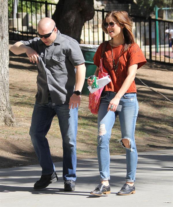 Jessica Stroup takes a break on the set of 90210 in Los Angeles on February 26, 2013